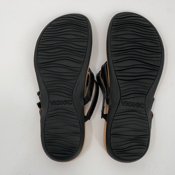 Vionic Elvia slide thong comfort sandal shoe flip flop  strap black patent 8 - Picture 6 of 7